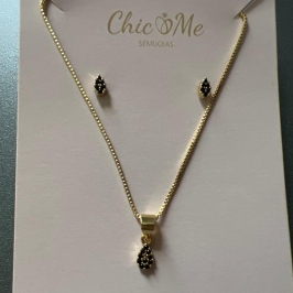 CJ047 CONJUNTO GOTA ZIRC BLACK
