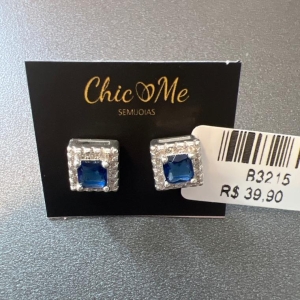 B3215 BRINCO QUADRADO PEDRA ZAFIRA