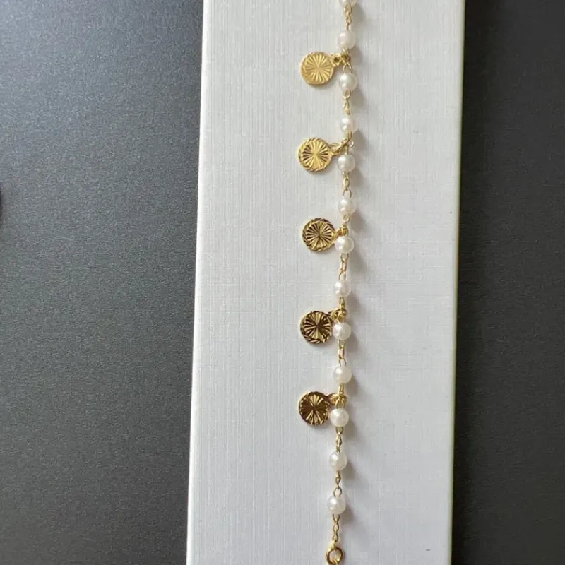 PULSEIRA PEROLAS MEDALHA