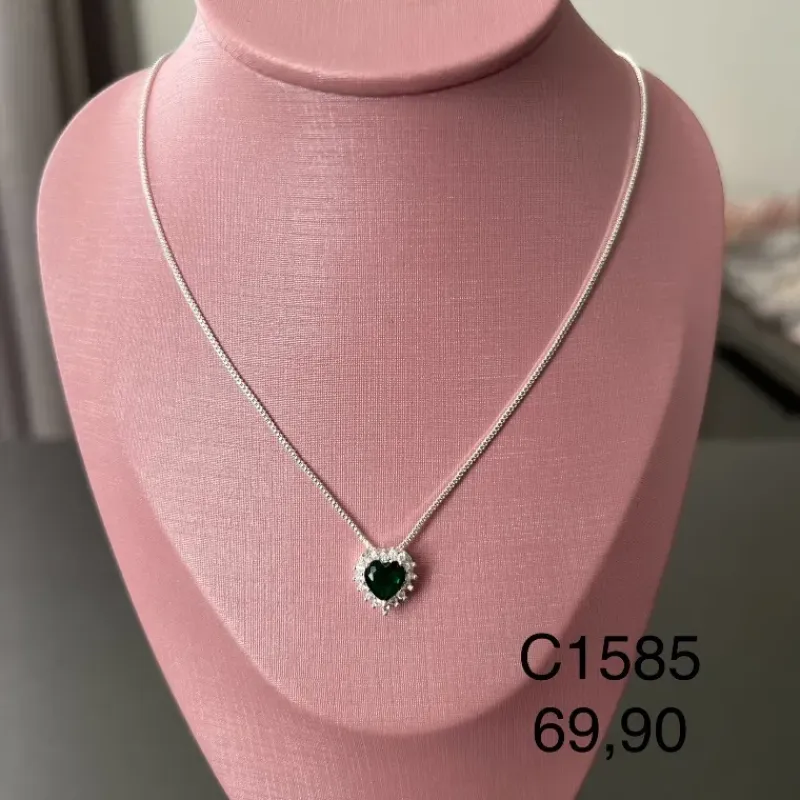 CORRENTE PINGENTE CORAÇÃO ESMERALDA