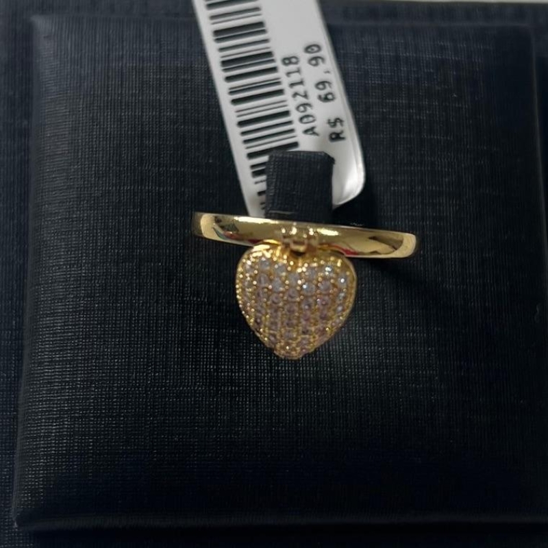ANEL CORAÇÃO CRAVEJADO [ T:21 - B:Ouro 18 k -  ]
