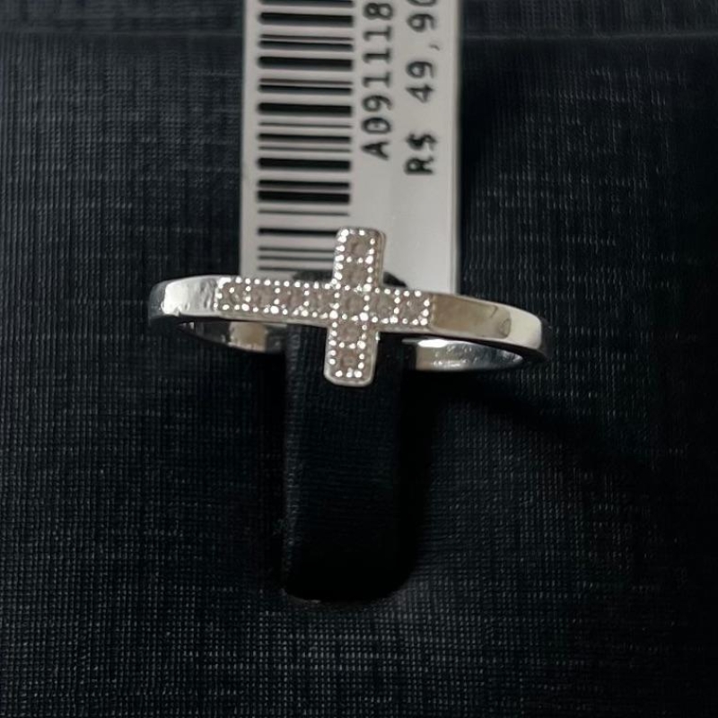 ANEL CRUCIFIXO ZIRCONIAS [ T:21 - B:Prata -  ]