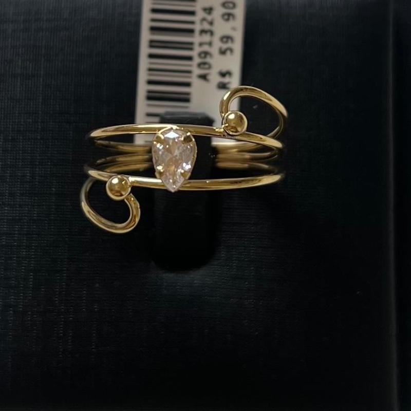 ANEL TRES FIOS PEDRA [ T:20 - B:Ouro 18 k -  ]