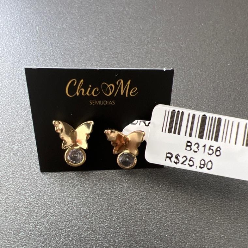 B3156 BRINCO BORBOLETA PEDRA