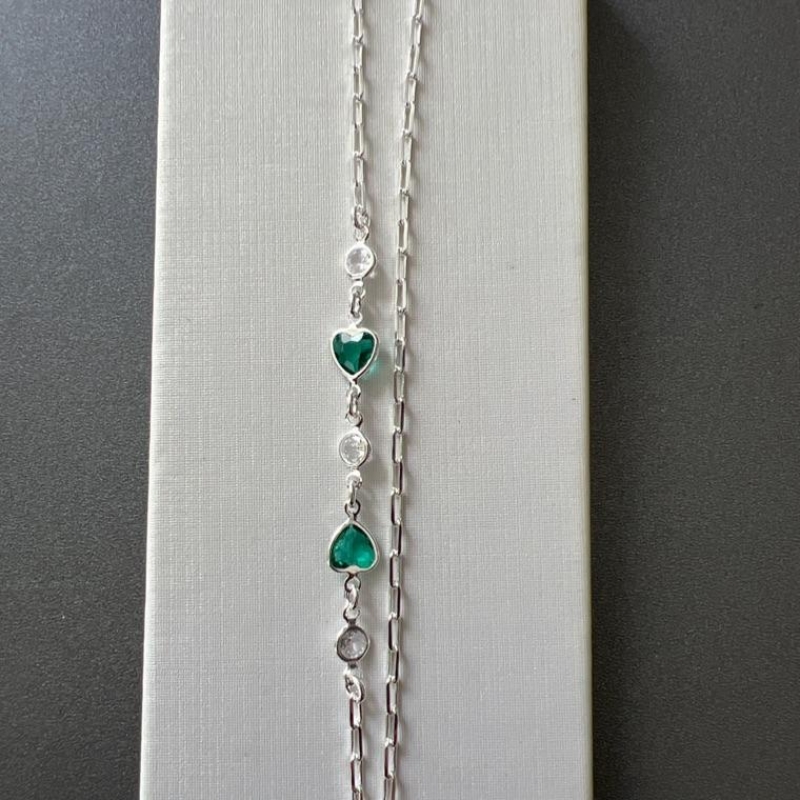 P1694 PULSEIRA DUPLA CORAÇÃO PEDRA