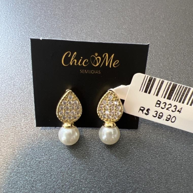 B3234 BRINCO PEROLA GOTA ZIRCONIAS