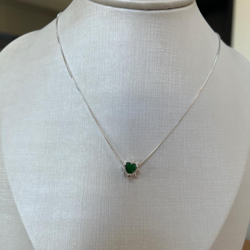 C1786 CORRENTE CORAÇÃO ESMERALDA ZIRC