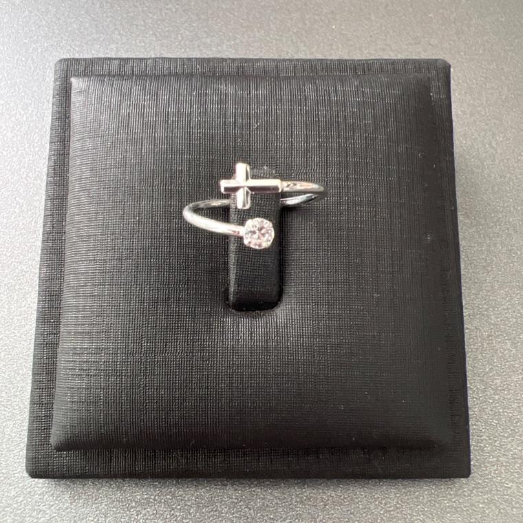 A0976 ANEL FALANGE DUPLO CRUCIFIXO PEDRA