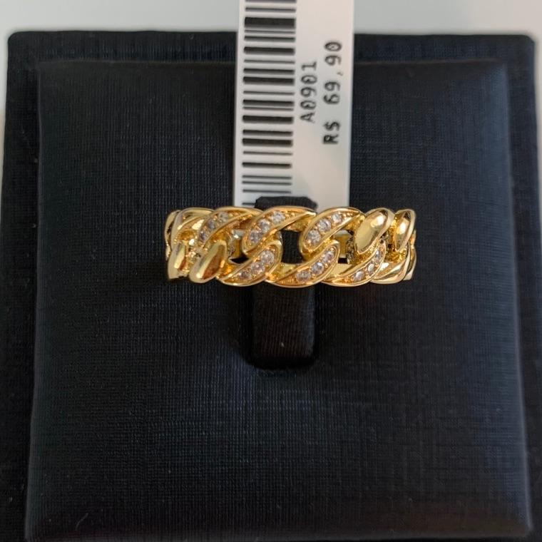 ANEL CORRENTE ZIRCONIAS [ T:16 - B:Ouro 18 k -  ]