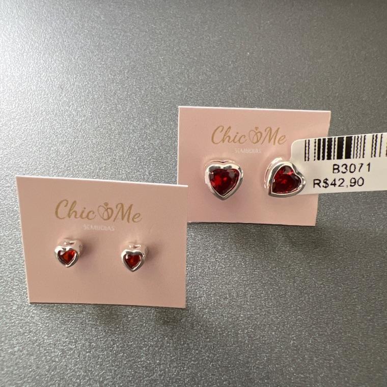 B3071 BRINCO KIT CORAÇÃO PEDRA