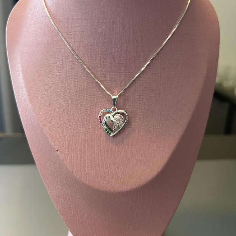 C1710 CORRENTE PING CORAÇÃO ZIRCONIAS COLOR