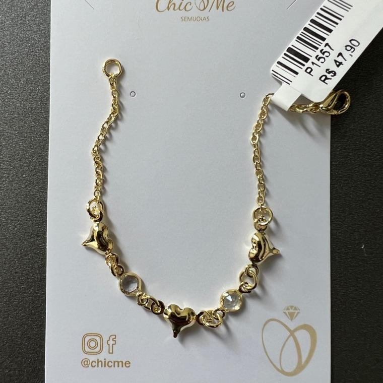 PULSEIRA INFANTIL CORAÇOES PEDRAS