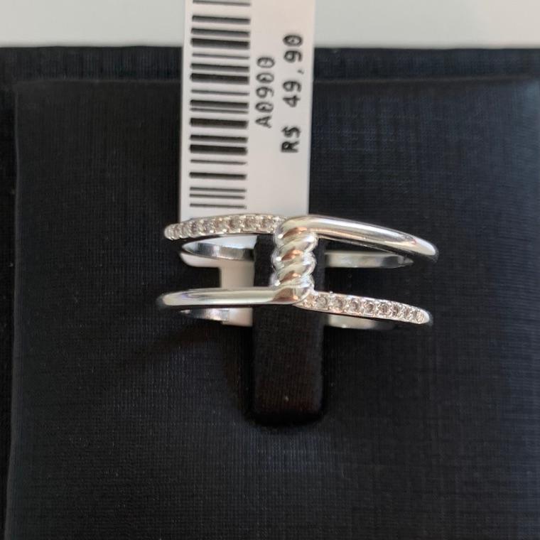 ANEL DOIS FIOS TORCIDO ZIRC [ T:14 - B:Prata - M:Ferro -  ]